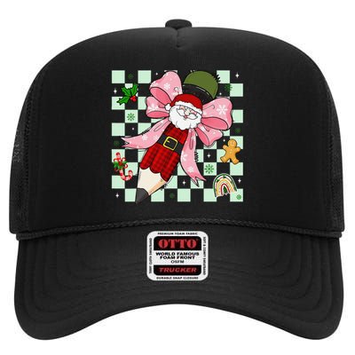 Retro Pencil Teacher Christmas Santa Coquette Bow Cookies High Crown Mesh Back Trucker Hat