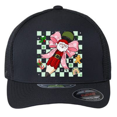 Retro Pencil Teacher Christmas Santa Coquette Bow Cookies Flexfit Unipanel Trucker Cap