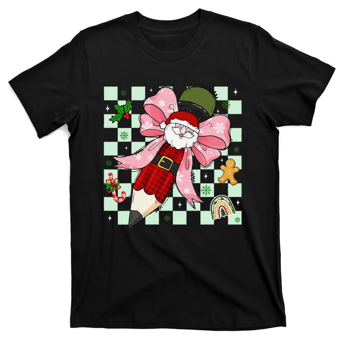 Retro Pencil Teacher Christmas Santa Coquette Bow Cookies T-Shirt