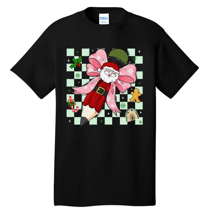 Retro Pencil Teacher Christmas Santa Coquette Bow Cookies Tall T-Shirt