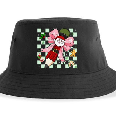 Retro Pencil Teacher Christmas Santa Coquette Bow Cookies Sustainable Bucket Hat