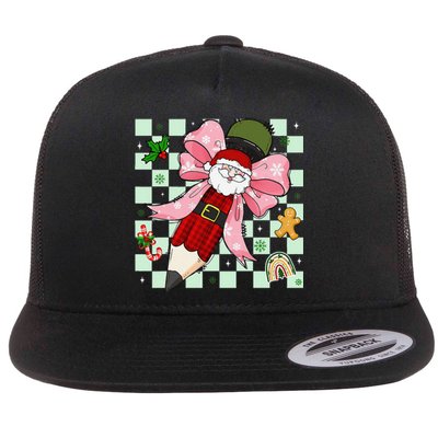 Retro Pencil Teacher Christmas Santa Coquette Bow Cookies Flat Bill Trucker Hat