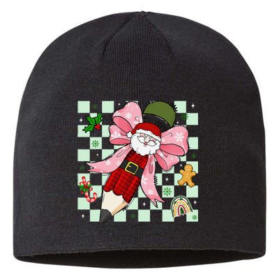 Retro Pencil Teacher Christmas Santa Coquette Bow Cookies Sustainable Beanie