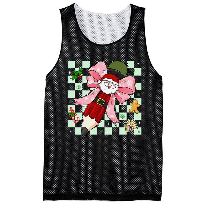 Retro Pencil Teacher Christmas Santa Coquette Bow Cookies Mesh Reversible Basketball Jersey Tank