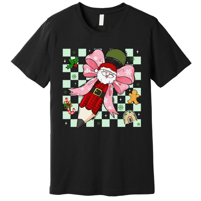 Retro Pencil Teacher Christmas Santa Coquette Bow Cookies Premium T-Shirt