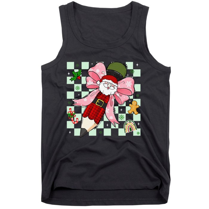 Retro Pencil Teacher Christmas Santa Coquette Bow Cookies Tank Top