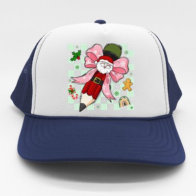 Retro Pencil Teacher Christmas Santa Coquette Bow Cookies Trucker Hat