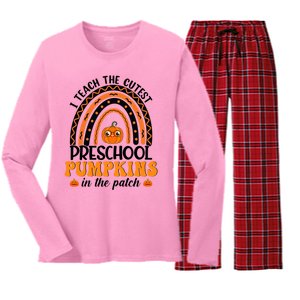 Rainbow Preschool Teacher I Teach The Cutest Pumpkins Gift Women's Long Sleeve Flannel Pajama Set 