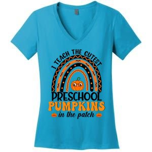 Rainbow Preschool Teacher I Teach The Cutest Pumpkins Gift Women's V-Neck T-Shirt