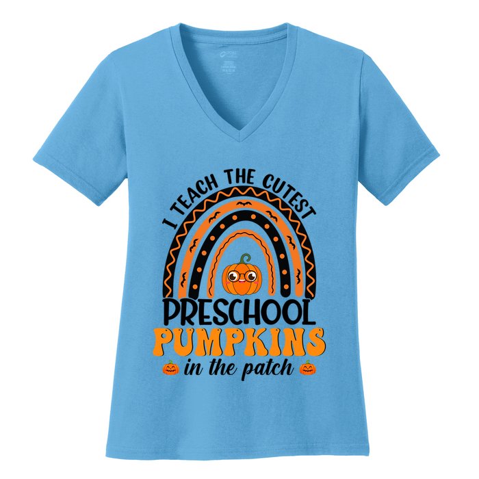 Rainbow Preschool Teacher I Teach The Cutest Pumpkins Gift Women's V-Neck T-Shirt