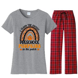 Rainbow Preschool Teacher I Teach The Cutest Pumpkins Gift Women's Flannel Pajama Set