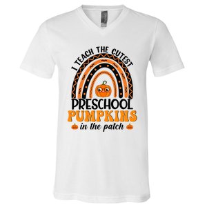 Rainbow Preschool Teacher I Teach The Cutest Pumpkins Gift V-Neck T-Shirt