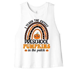 Rainbow Preschool Teacher I Teach The Cutest Pumpkins Gift Women's Racerback Cropped Tank