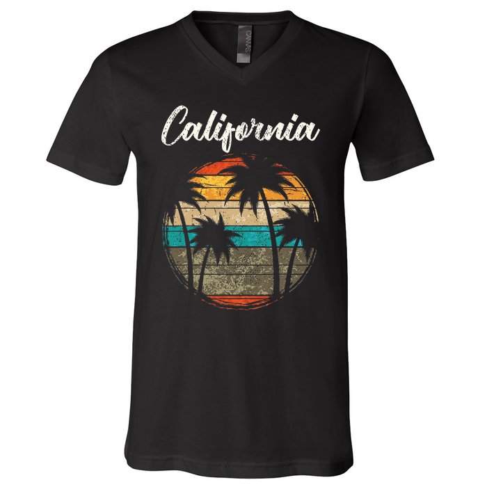 Retro Palm Trees California V-Neck T-Shirt