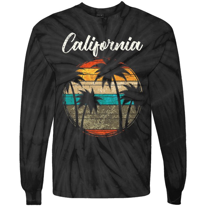 Retro Palm Trees California Tie-Dye Long Sleeve Shirt