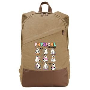 Retro Physical Therapy Halloween Ghosts Spooky PT Cotton Canvas Backpack