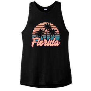 Retro Palm Trees Tropical Summer Vibes Florida Ladies PosiCharge Tri-Blend Wicking Tank