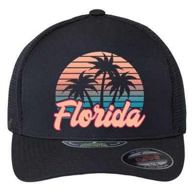 Retro Palm Trees Tropical Summer Vibes Florida Flexfit Unipanel Trucker Cap