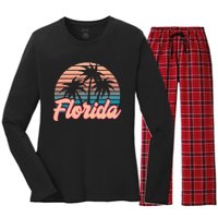 Retro Palm Trees Tropical Summer Vibes Florida Women's Long Sleeve Flannel Pajama Set 