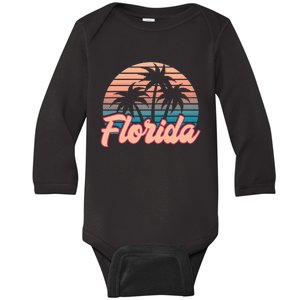 Retro Palm Trees Tropical Summer Vibes Florida Baby Long Sleeve Bodysuit