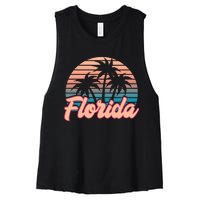 Retro Palm Trees Tropical Summer Vibes Florida Women's Racerback Cropped Tank