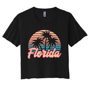 Retro Palm Trees Tropical Summer Vibes Florida Women's Crop Top Tee