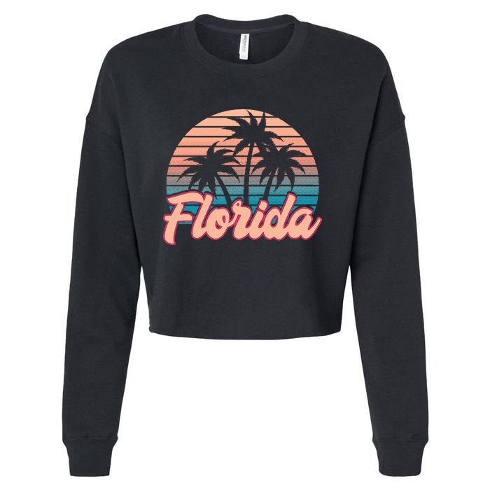 Retro Palm Trees Tropical Summer Vibes Florida Cropped Pullover Crew