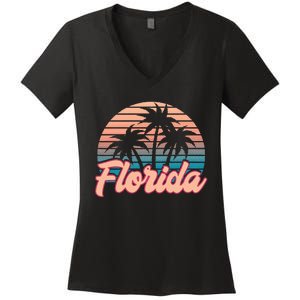 Retro Palm Trees Tropical Summer Vibes Florida Women's V-Neck T-Shirt