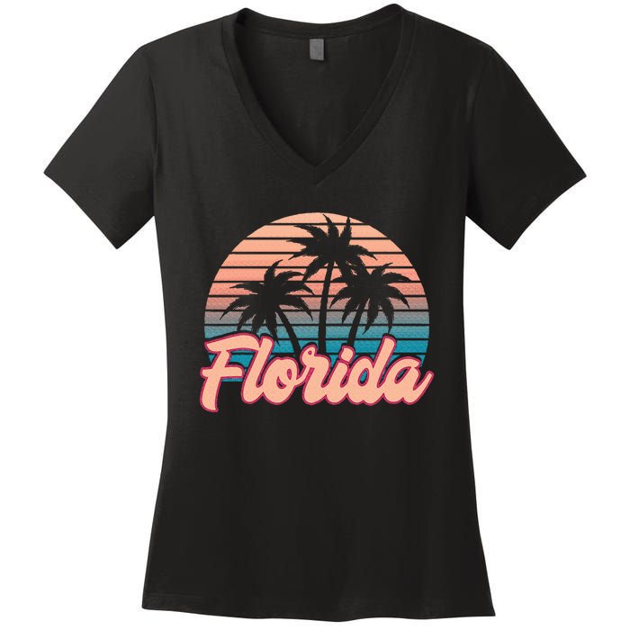 Retro Palm Trees Tropical Summer Vibes Florida Women's V-Neck T-Shirt