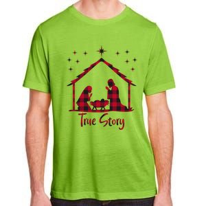 Red Plaid True Story Of Jesus Birth Christmas Nativity Gift Adult ChromaSoft Performance T-Shirt