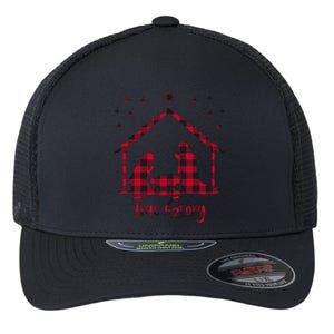 Red Plaid True Story Of Jesus Birth Christmas Nativity Gift Flexfit Unipanel Trucker Cap