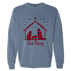 Red Plaid True Story Of Jesus Birth Christmas Nativity Gift Garment-Dyed Sweatshirt