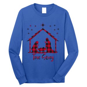 Red Plaid True Story Of Jesus Birth Christmas Nativity Gift Long Sleeve Shirt