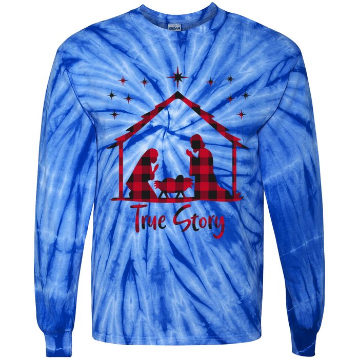 Red Plaid True Story Of Jesus Birth Christmas Nativity Gift Tie-Dye Long Sleeve Shirt