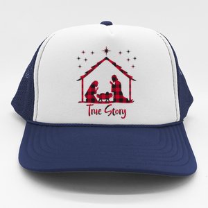 Red Plaid True Story Of Jesus Birth Christmas Nativity Gift Trucker Hat