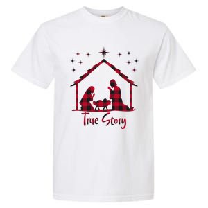 Red Plaid True Story Of Jesus Birth Christmas Nativity Gift Garment-Dyed Heavyweight T-Shirt