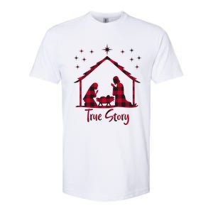 Red Plaid True Story Of Jesus Birth Christmas Nativity Gift Softstyle CVC T-Shirt