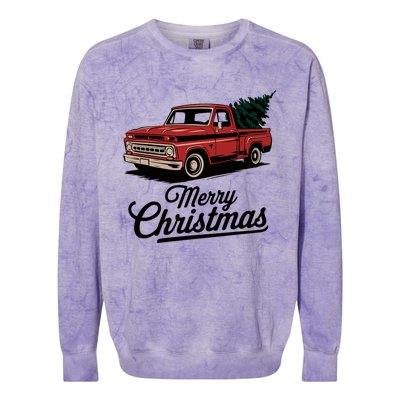 Red Pickup Truck Christmas Tree Vintage Christmas Colorblast Crewneck Sweatshirt