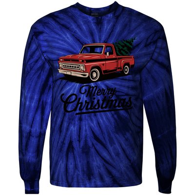 Red Pickup Truck Christmas Tree Vintage Christmas Tie-Dye Long Sleeve Shirt