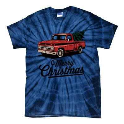 Red Pickup Truck Christmas Tree Vintage Christmas Tie-Dye T-Shirt