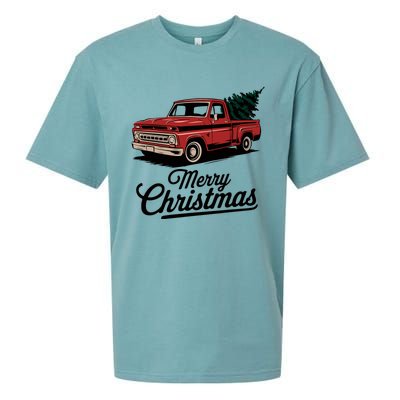 Red Pickup Truck Christmas Tree Vintage Christmas Sueded Cloud Jersey T-Shirt