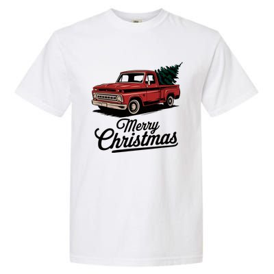 Red Pickup Truck Christmas Tree Vintage Christmas Garment-Dyed Heavyweight T-Shirt