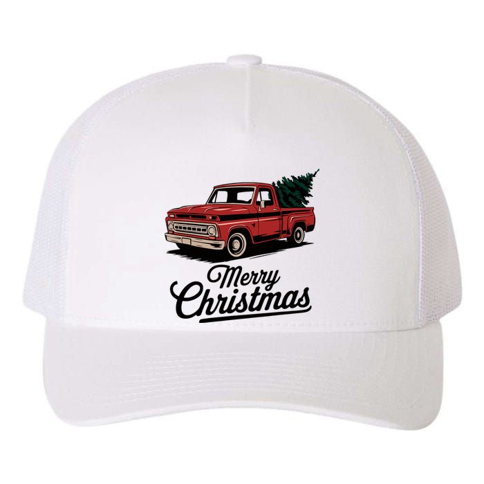 Red Pickup Truck Christmas Tree Vintage Christmas Yupoong Adult 5-Panel Trucker Hat