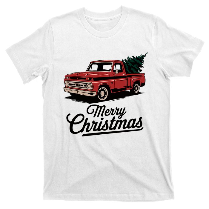 Red Pickup Truck Christmas Tree Vintage Christmas T-Shirt