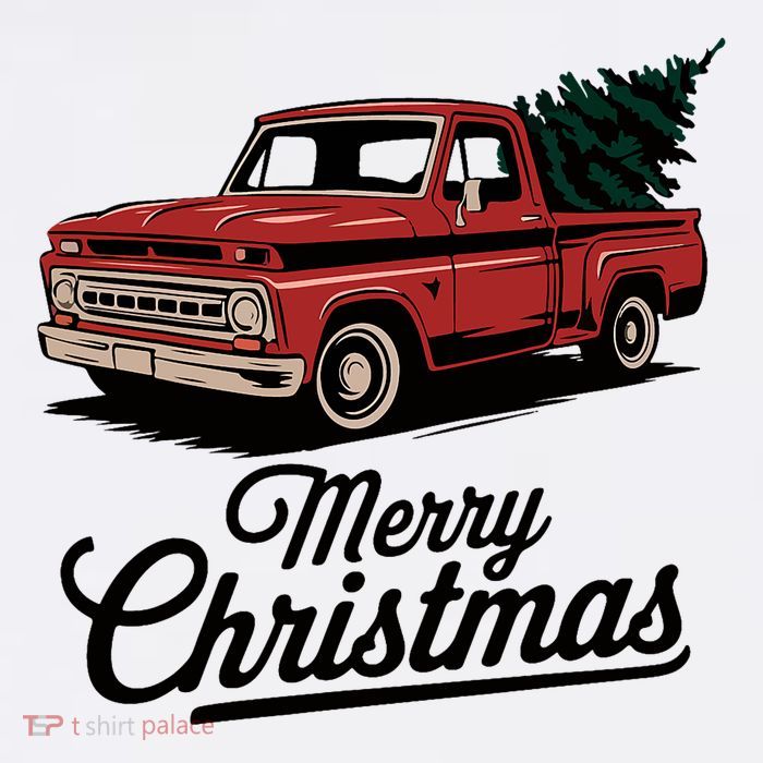 Red Pickup Truck Christmas Tree Vintage Christmas Tall T-Shirt