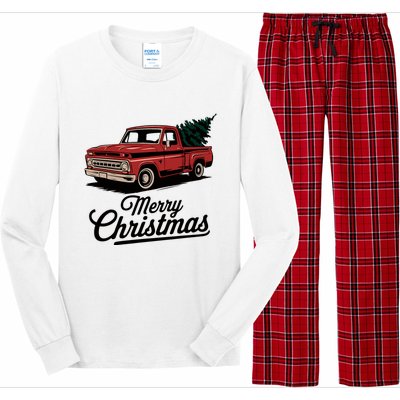 Red Pickup Truck Christmas Tree Vintage Christmas Long Sleeve Pajama Set