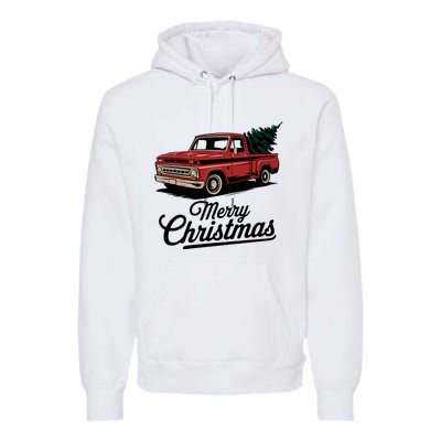 Red Pickup Truck Christmas Tree Vintage Christmas Premium Hoodie