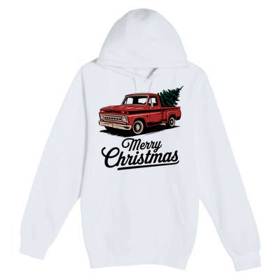 Red Pickup Truck Christmas Tree Vintage Christmas Premium Pullover Hoodie