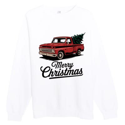 Red Pickup Truck Christmas Tree Vintage Christmas Premium Crewneck Sweatshirt