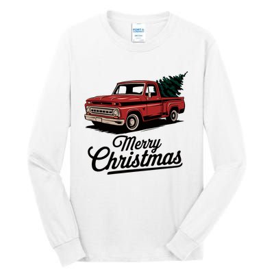 Red Pickup Truck Christmas Tree Vintage Christmas Tall Long Sleeve T-Shirt